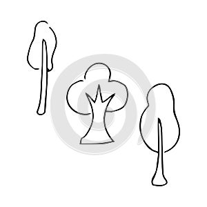Tree icon set. Hand drawn vector isolated monochrome