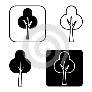 Tree icon set. Hand drawn vector isolated monochrome