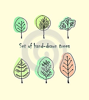 Trees set. Hand drawn doodle