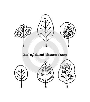 Trees set. Hand drawn doodle