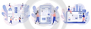 Web UI-UX design. Mobile app development, application design, coding, web building concept. Modern flat cartoon style