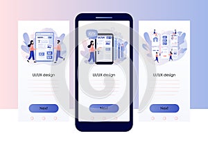 Web UI UX design. Mobile app development, application design, coding, web building concept. Screen template for mobile