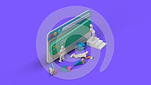 Web UI UX Design Teamwork concept 3D illustration. Team People Building Creating website User interface Isometric view