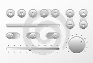 Web UI UX Music Elements Design set: Buttons, Switchers, Slider, loader