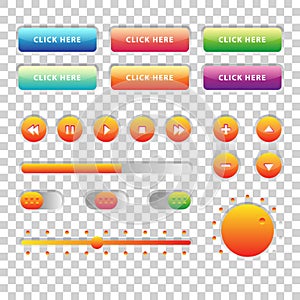 Web UI UX Music Elements Design set: Buttons, Switchers, Slider, loader