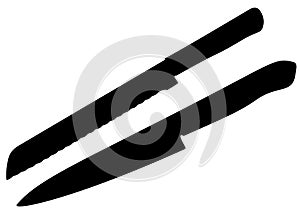 Large kitchen knives in a set.