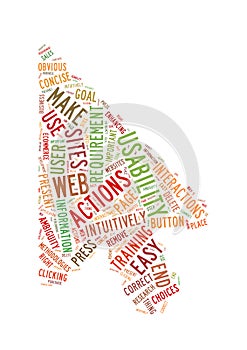 Web Usability word cloud arrow shape