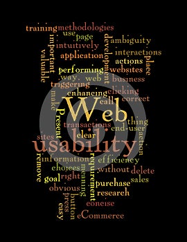 Web Usability word cloud isolated on black photo