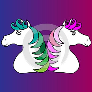 Web. Vector cartoon cute unicorn with stars, greeting card.