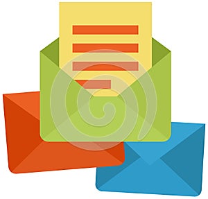 Web vector icons closed envelope and envelope with letter. Message paper with info, correspondence