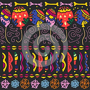 Vector seamless pattern with Mexico traditional celebration decor elements