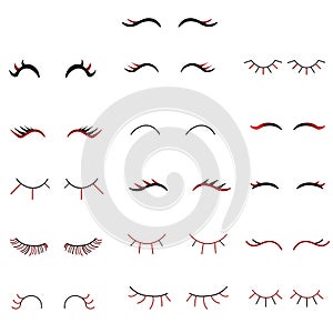 Web Vector unicorn eyelashes. Cartoon animal eyes. Closed woman eyes. Icon set. Cute design