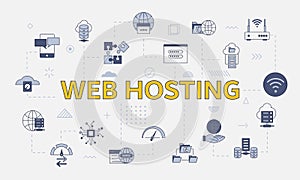 Web or website hosting concept with icon set with big word or text on center