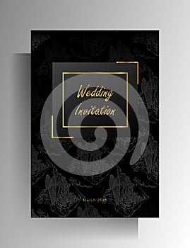 Wedding invitation design. Floral hand painted texture in black color. Vector