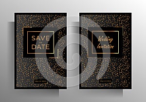 Wedding invitation template set. gold crumb on a black background photo