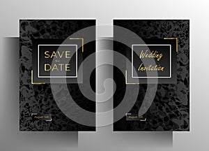 Wedding invitation template set. Elegant black design