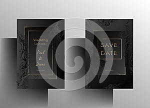 Wedding invitation template set. Elegant, simple design in black and graphite