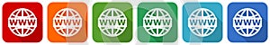 Web, www and internet icon set, flat design vector illustration in 6 colors options for webdesign and mobile applications