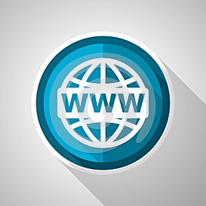 Web, www and internet symbol, flat design vector blue icon with long shadow