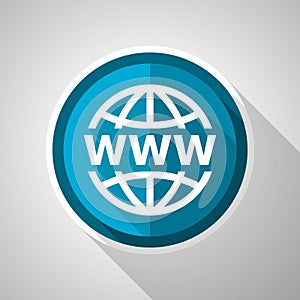 Web, www and internet symbol, flat design vector blue icon with long shadow