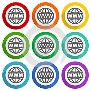 Web, www and internet vector icons, set of colorful flat design buttons for webdesign and mobile applications