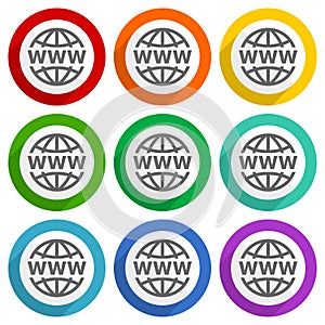 Web, www and internet vector icons, set of colorful flat design buttons for webdesign and mobile applications