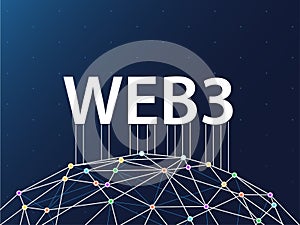 Web3 background. Blue dark wallpaper with connected World Wide Web illustration