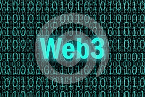 Web3 on binary numbers background. 3d illustration