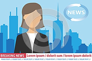 WebAnchoworman on tv broadcast news. Breaking News vector illustration. Media on television concept. Flat vector