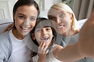 Webcam close up view granddaughter her mother and grandmother