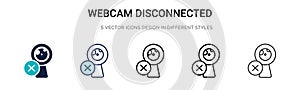 Webcam disconnected icon in filled, thin line, outline and stroke style. Vector illustration of two colored and black webcam