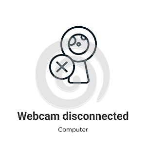 Webcam disconnected outline vector icon. Thin line black webcam disconnected icon, flat vector simple element illustration from