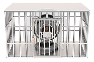 Webcam inside cage, prison cell. 3D rendering