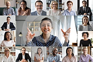 Webcam view people involved in videoconference lead by indian leader