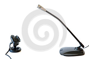 Webcamera and computer microphone.