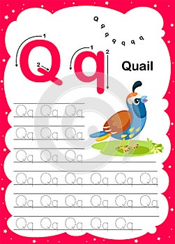 WebColorful letter Q Uppercase and Lowercase alphabet A-Z, Tracing and writing daily printable A4 practice worksheet with cute