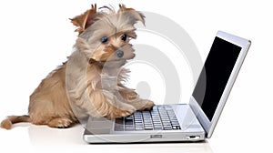 Webcore-inspired Puppy On Laptop: A Critique Of Consumer Culture