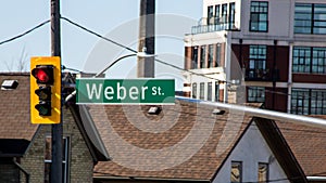 Weber Street Sign In Downtown Kitchener, Ontario, Canada
