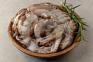 Webfoot octopus resembling uncooked trimmed octopus