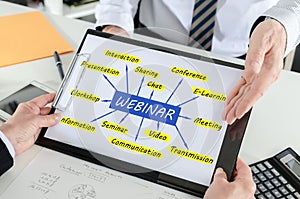 Webinar concept on a clipboard