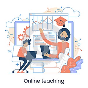 Webinar, Digital classroom, Online teaching, Internet classes. Online learning metaphors. Educational webinar. Online teacher.
