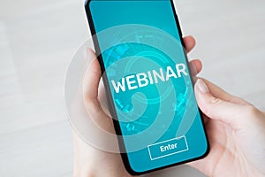 Webinar E-learning Online Training Coaching Education concept on mobile phone screen.