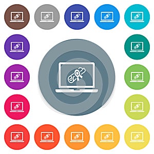 Webinar on laptop flat white icons on round color backgrounds