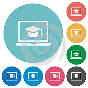 Webinar on laptop flat round icons