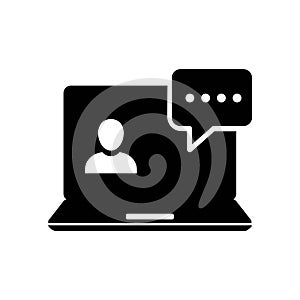 Webinar online class solid icon. Online meeting education. Virtual learning course. Teacher talking on class streaming player.