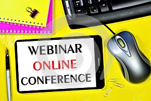Webinar online conference-text message on your tablet.