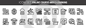 Webinar and online education icons. Vector set of thin line training courses symbols or logo elements