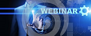 Webinar, Online training, Education and E-learning concept on virtual screen