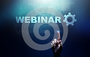 Webinar, Online training, Education and E-learning concept on virtual screen.