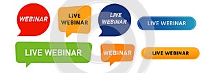 Webinar online video seminar button and speech bubble label for online lesson learn educate knowledge